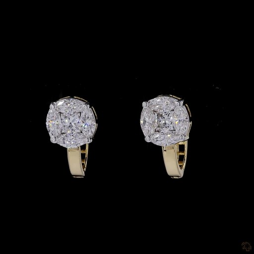 Cushion-Cut Diamond Cluster Earrings in Yellow Gold Finish Thumbnail
