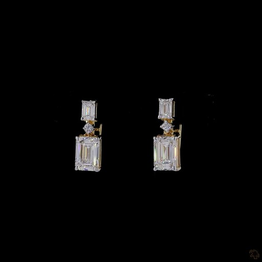 Emerald-Cut Diamond Drop Earrings in Yellow Gold Finish Thumbnail