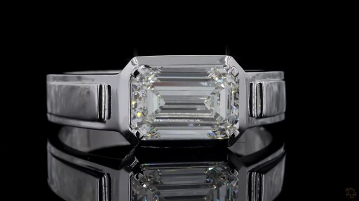 Men’s Emerald-Cut Diamond Solitaire Ring in White Gold Finish Thumbnail
