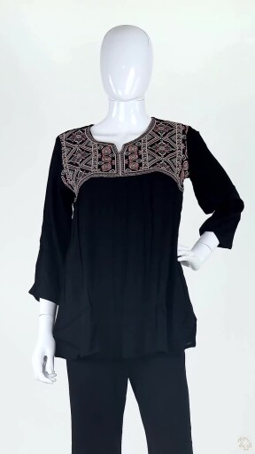 Black Geometric Embroidered Short Kurti Tunic. Preview