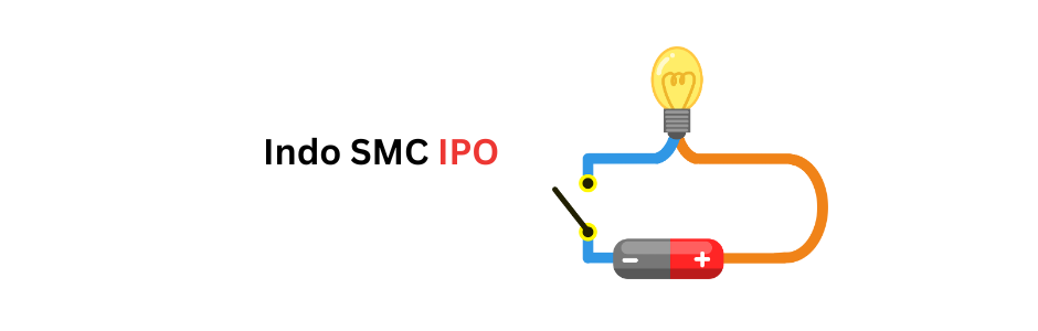 INDO SMC IPO 2026 illustration showing SMC mouldings, electrical switchgear components and IPO timeline with explosive growth chart