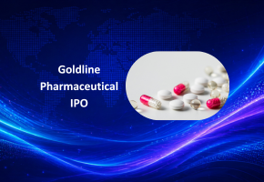Goldline Pharmaceutical IPO banner with price band ₹41 to ₹43 and May 2026 dates