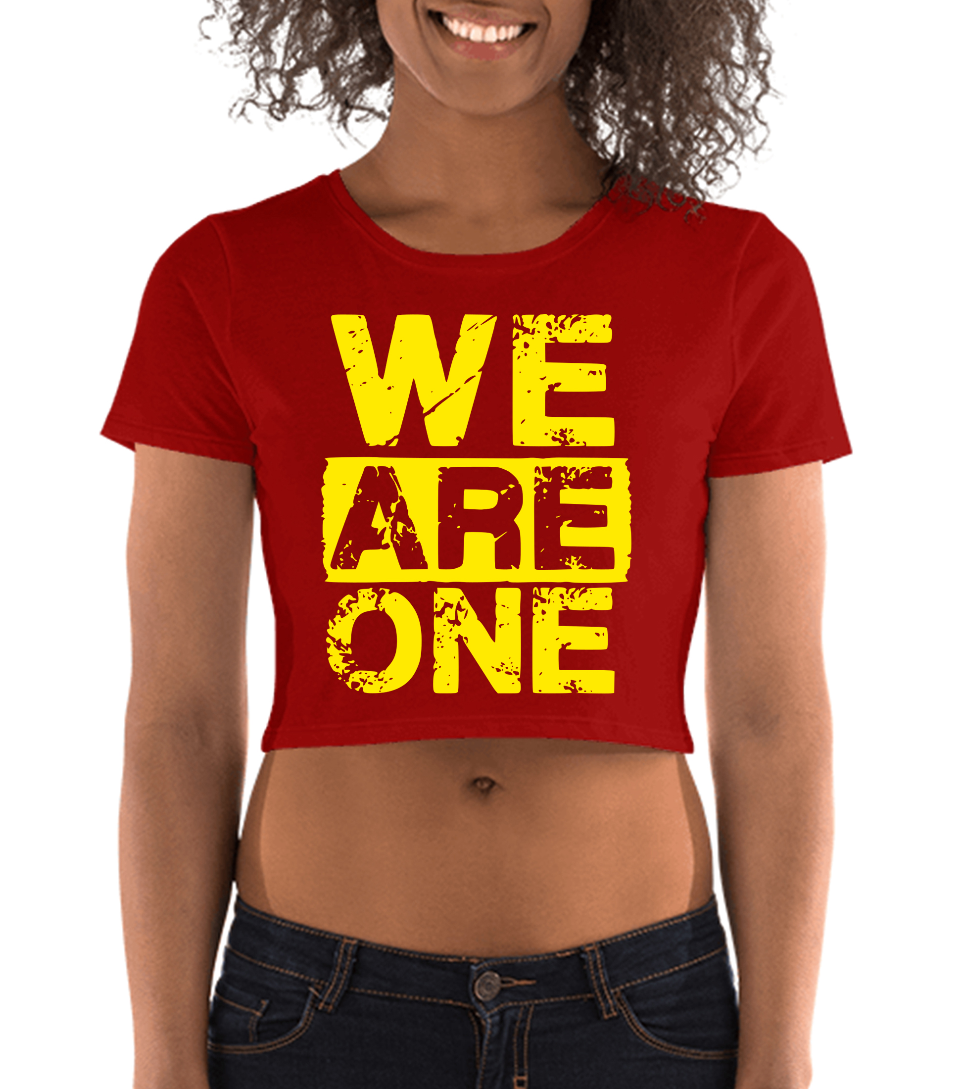 red graphic crop top