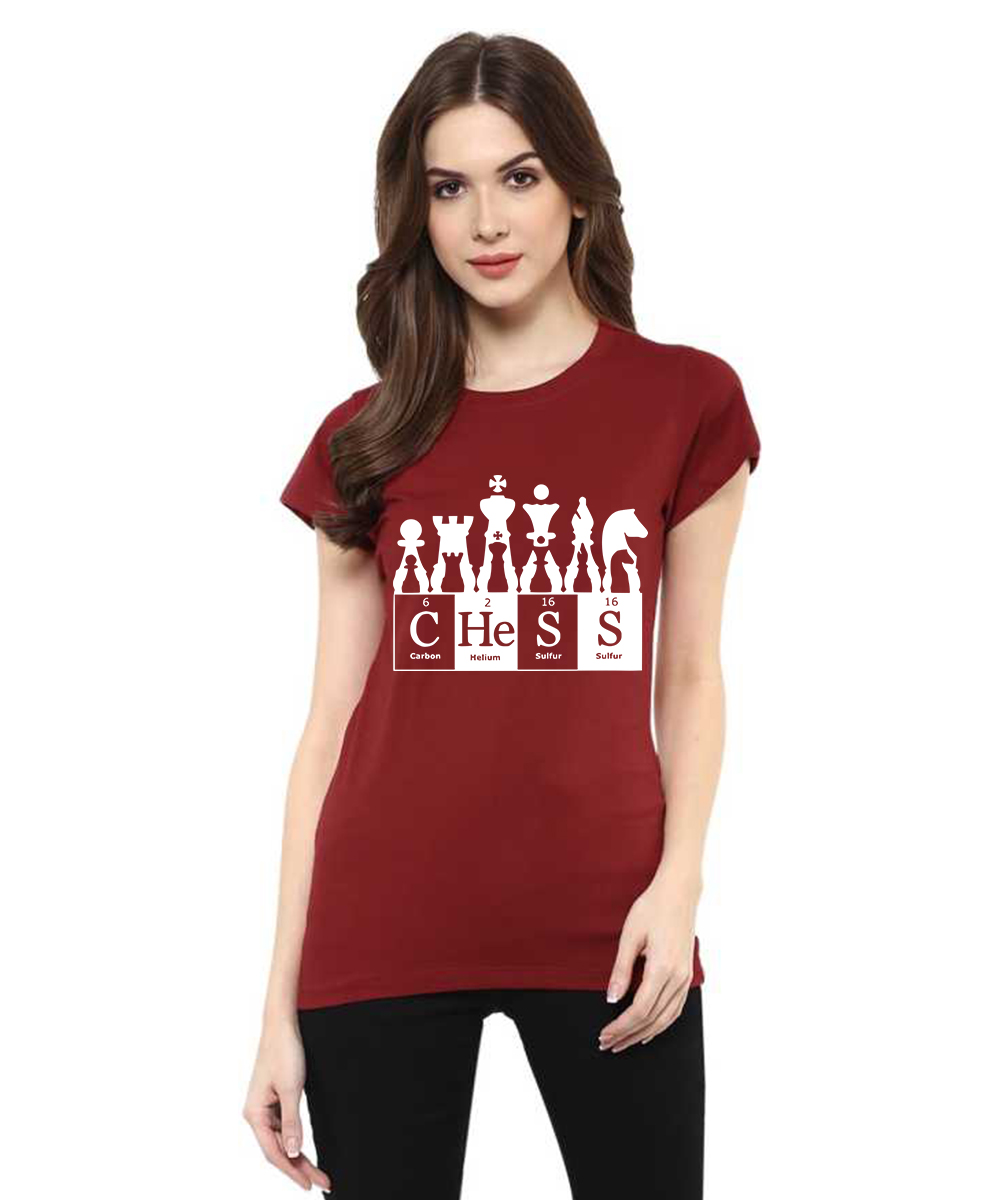 Caseria Women's Cotton Biowash Graphic Printed Half Sleeve T-Shirt - Chess Formula (Black, L)