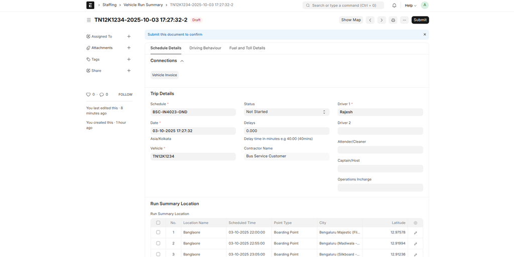 Vehicle Run Summary Creation