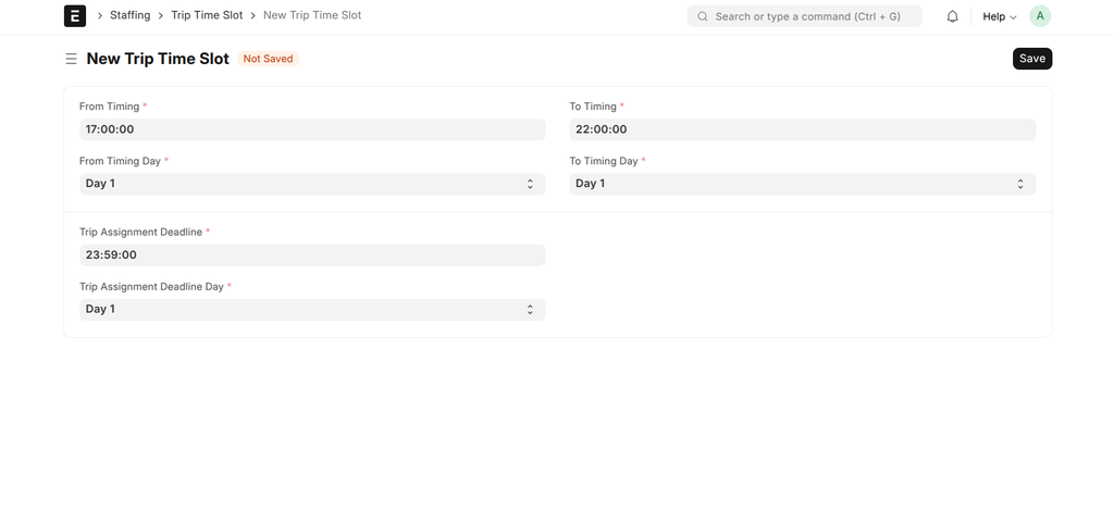 Select Trip Timing Slot