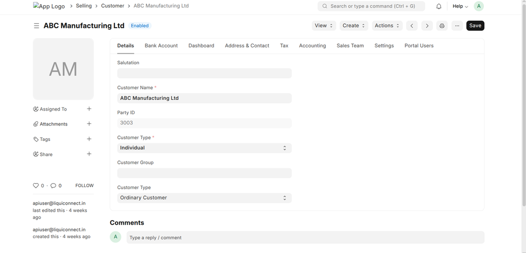 logistics settings tracking details