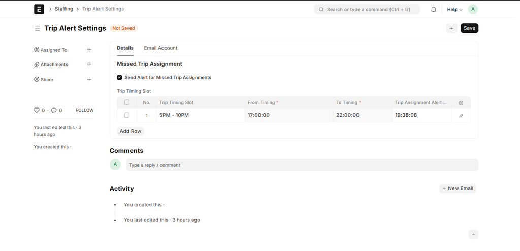 Trip Alert Settings Form