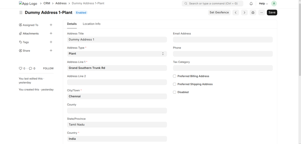 logistics settings tracking details