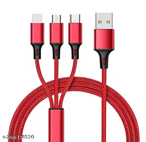 3.0A Fast Charger Cord, Multiple Charging Cable 4Ft/1.2m 3-in-1 USB Charge Cord with Phone/Type C/Micro USB for All Android and iOS Smartphones (Multicolor) (Pack of 1)