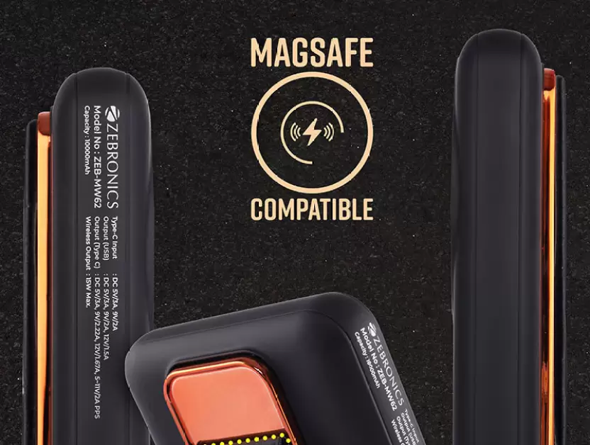 ZEBRONICS 10000 mAh 22 W Wired & Wireless Mini Pocket Size Power Bank  (Black, Lithium-ion, Fast Charging for Mobile, Tablet, Smartwatch, Earbuds)