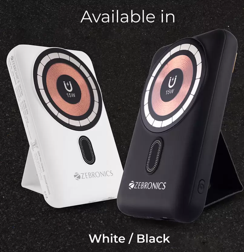 ZEBRONICS 10000 mAh 22 W Wired & Wireless Mini Pocket Size Power Bank  (Black, Lithium-ion, Fast Charging for Mobile, Tablet, Smartwatch, Earbuds)