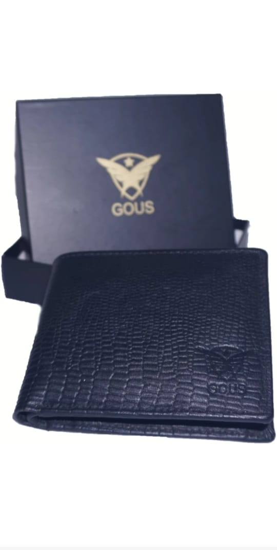 GOUS  Men Trendy Black Genuine Leather Wallet  (8 Card Slots)