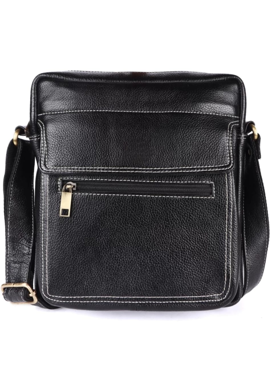 GOUS Men Trendy Black Genuine Leather Bag