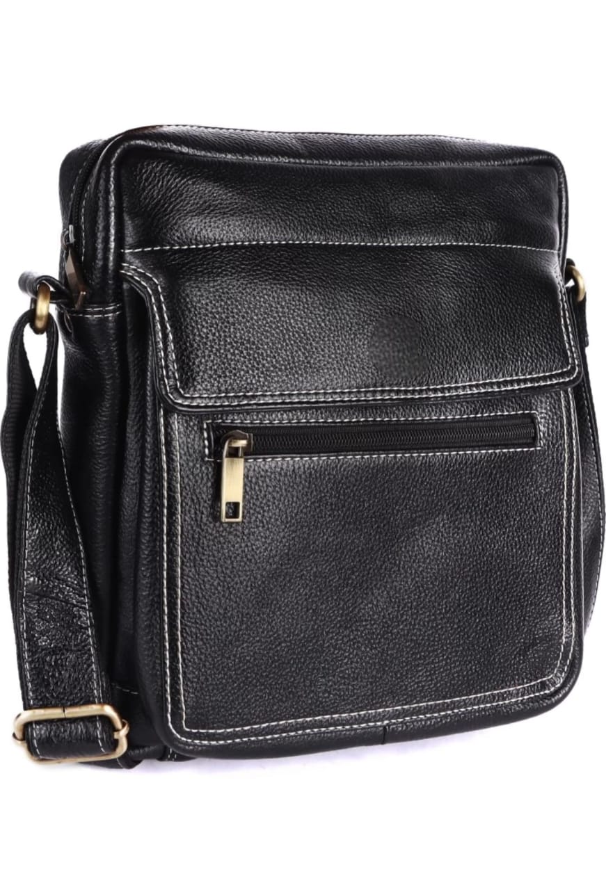 GOUS Men Trendy Black Genuine Leather Bag