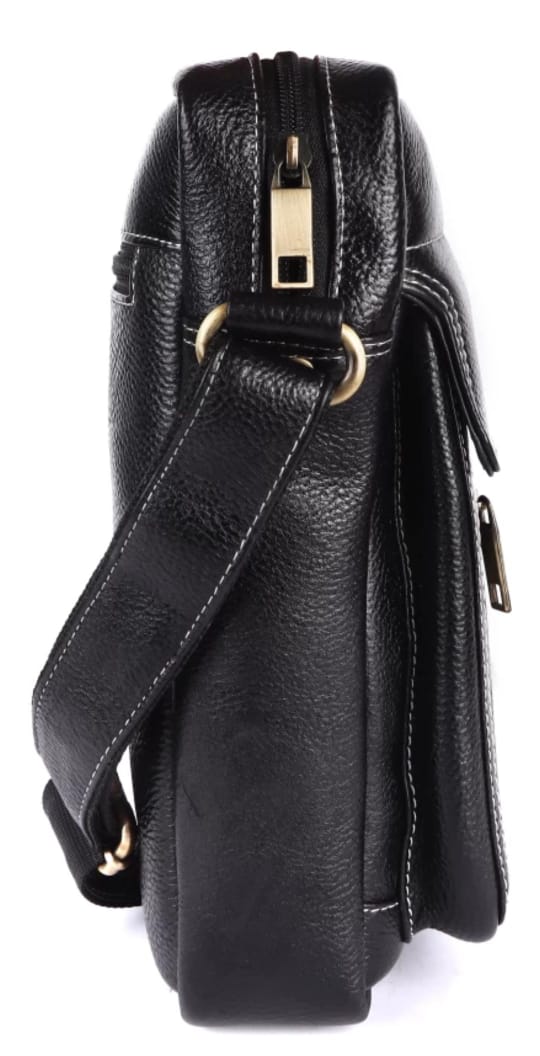 GOUS Men Trendy Black Genuine Leather Bag