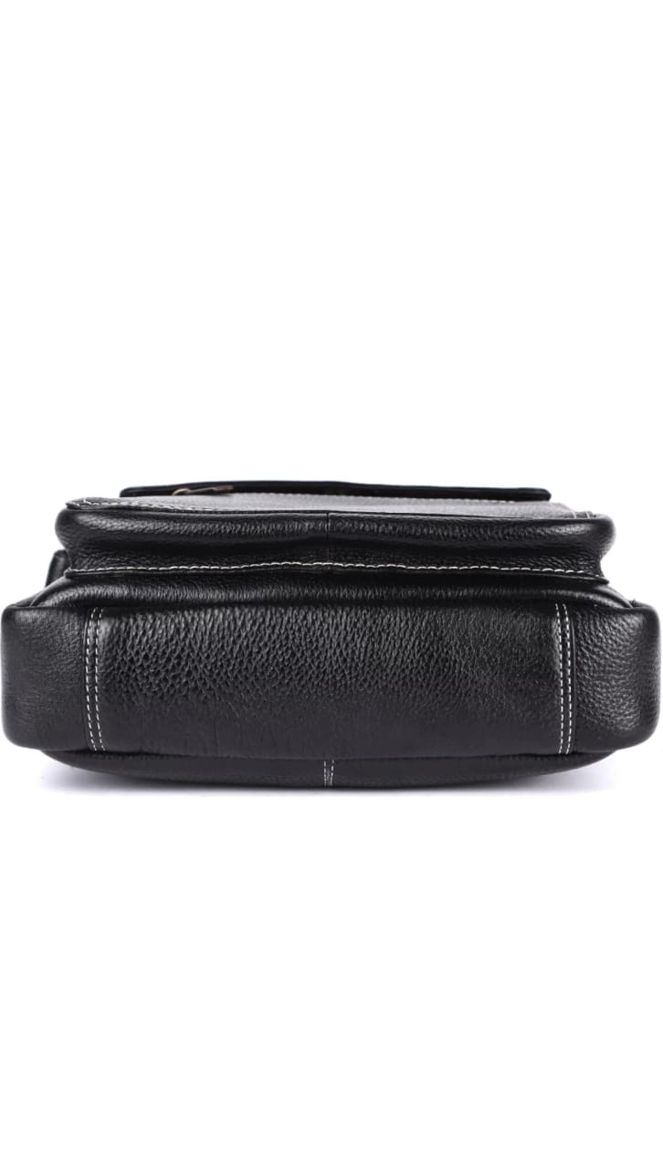 GOUS Men Trendy Black Genuine Leather Bag