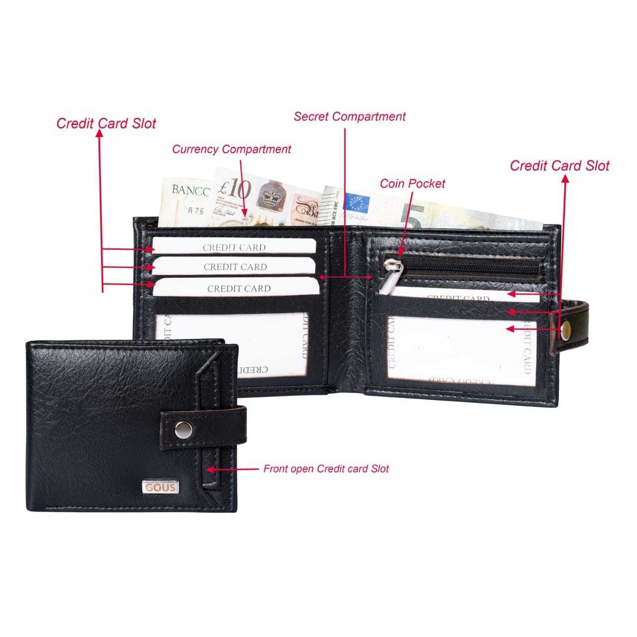 GOUS  Men Casual Black Artificial Leather RFID Wallet  (8 Card Slots)