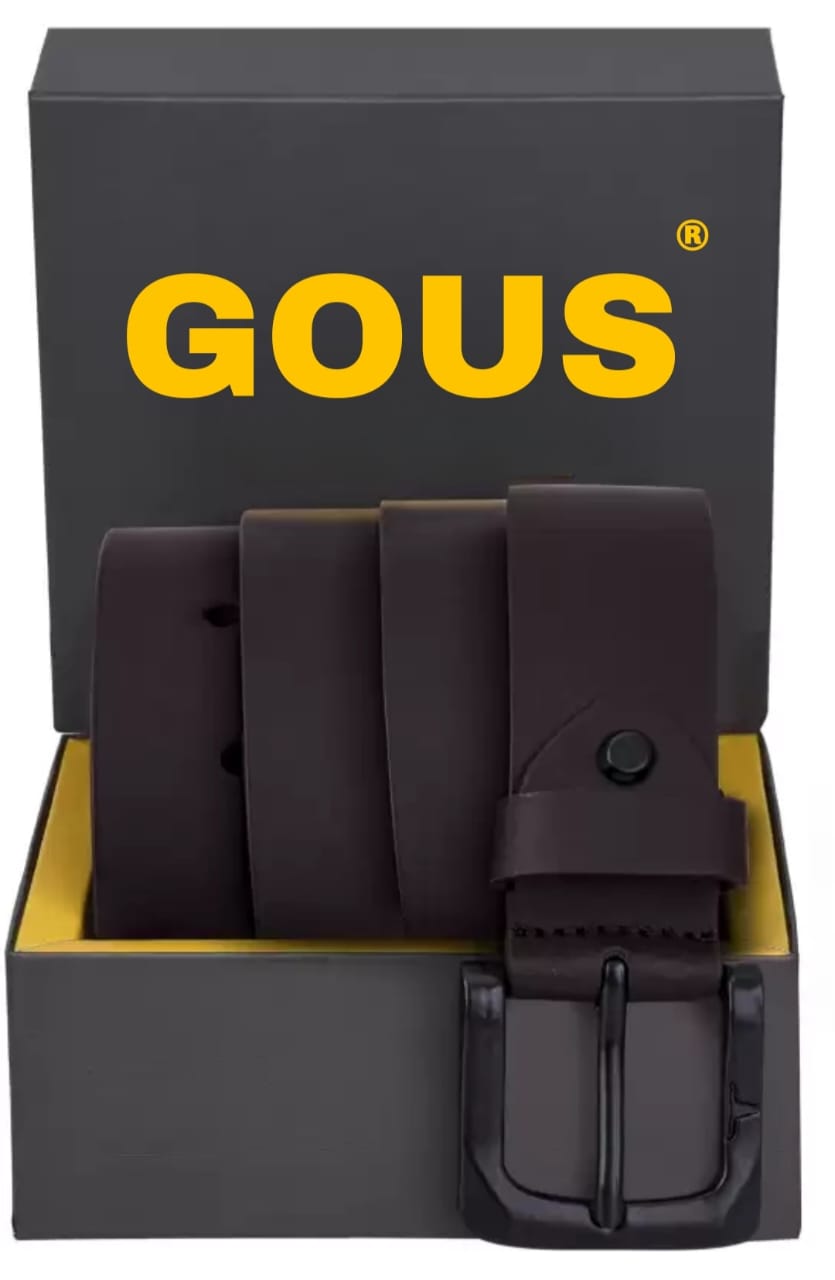 GOUS  Men Casual Black Genuine Leather Belt