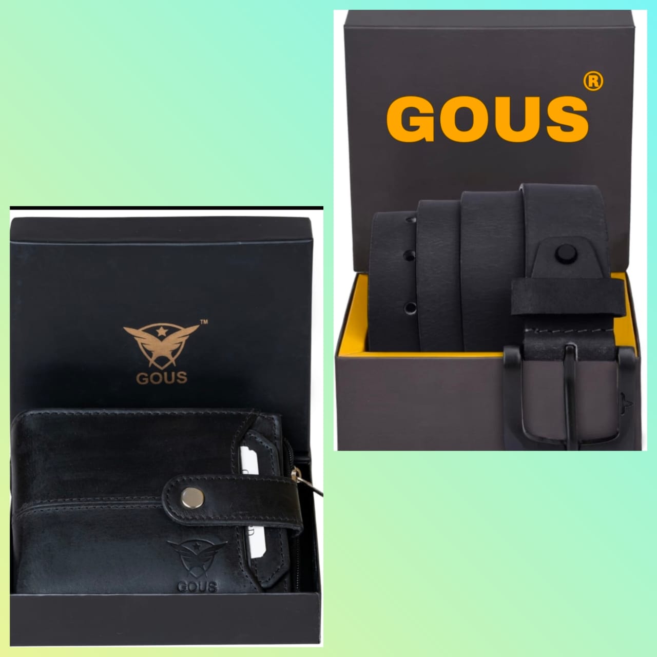 GOUS Men Party Leather Black Belt and Black Wallet Combo