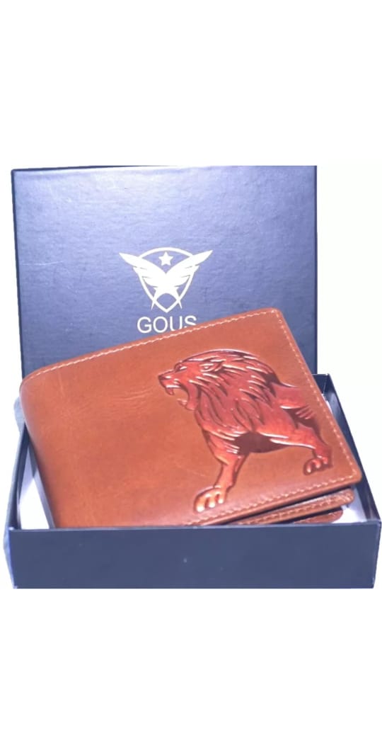 GOUS  Men Casual Brown Genuine Leather RFID Wallet  (8 Card Slots)
