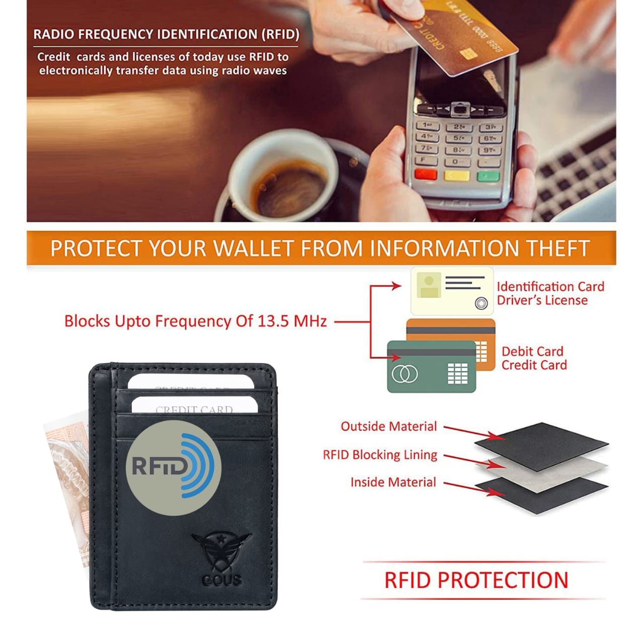 GOUS  Men Casual Black Artificial Leather RFID Wallet  (8 Card Slots)