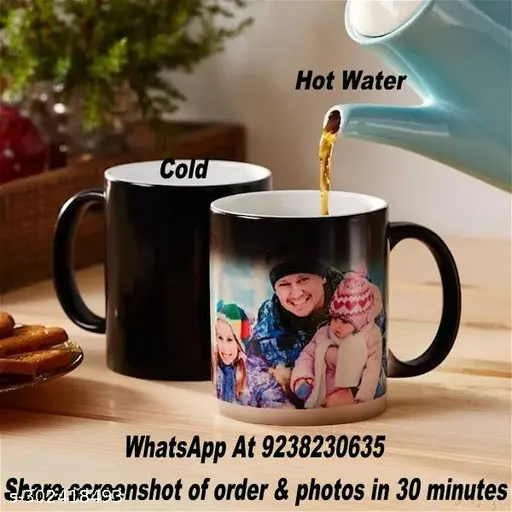 Photo Magic Mug Customized Text Personalized Photo on CoffeeCup for rakhi Raksdhabandhan sister brother Birthday Gift, Anniversary Black Ceramic Mugs, For Fathers day Girls Men Kids Boys Couples and Friend ,New Year gift, Christmas gift330ml