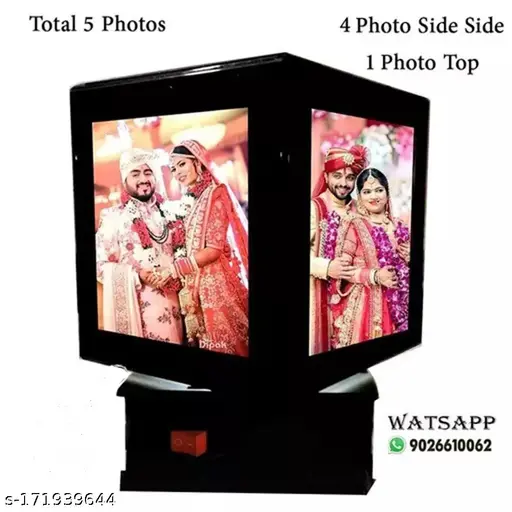 Personalised Rotating Table Lamp, Led Light Photo Night Lamp- Birthday Gift For Wife - 4 By 4 Inch, 5 Photo Needed For Print(Polycarbonate, Black, Pack of 1)
