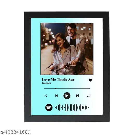 Personalized Wood Spotify Table Photo Frame - Custom Scannable Song QR Code | Anniversary, Birthday &amp; Couple Gift with Your Photo and Favorite Song (4x6 Inch, Turquoise &amp; White)
