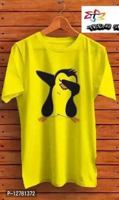 Men Printed Round Neck Yellow T-Shirt