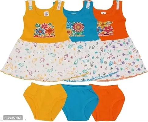 Flower Printed Sleeveless Frock For Girls Paired With Bottom Wear, Combo Of 3