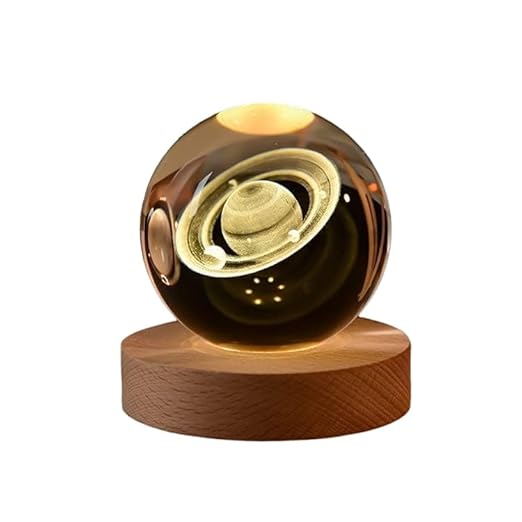 ANTORCHE 3D Crystal Ball Night Light with Wooden Base, Aesthetic Saturn LED Lamp for Home and Bedroom Decor, Touch Switch, Warm Light for Kids and Teens, Perfect for Birthday and Anniversary