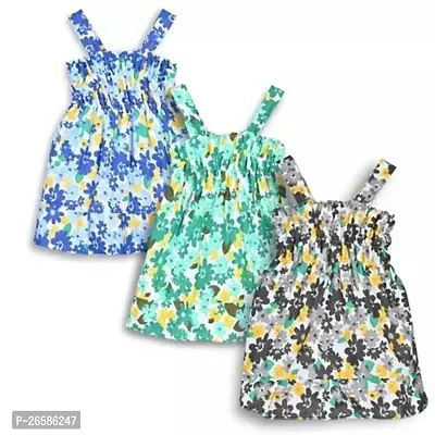 Designer Multicoloured Cotton Printed Frocks Dresses For Girls Pack Of 3