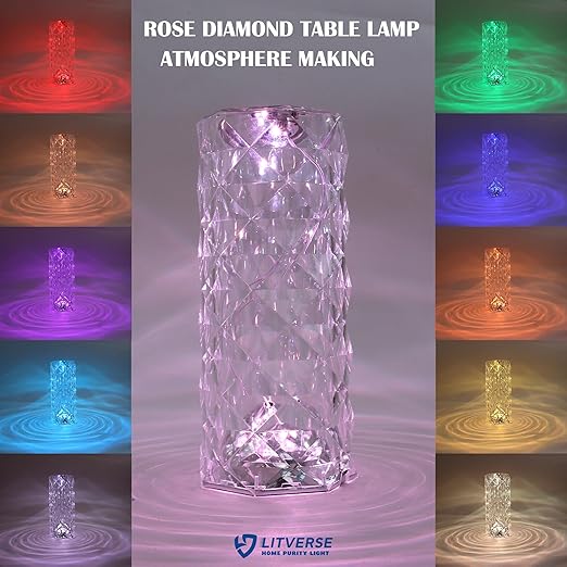 LITVERSE Crystal Lamp,16 Color Changing Rose Crystal Diamond Table Lamp,USB Rechargeable Touch Bedside Lamp Night Light with Remote...