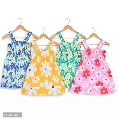 Designer Multicoloured Cotton Printed Frocks Dresses For Girls Pack Of 4