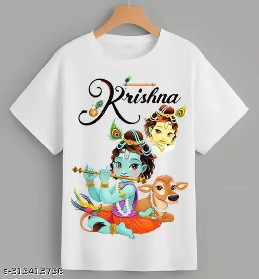 Krishna Kanha Printed White T shirt for kids