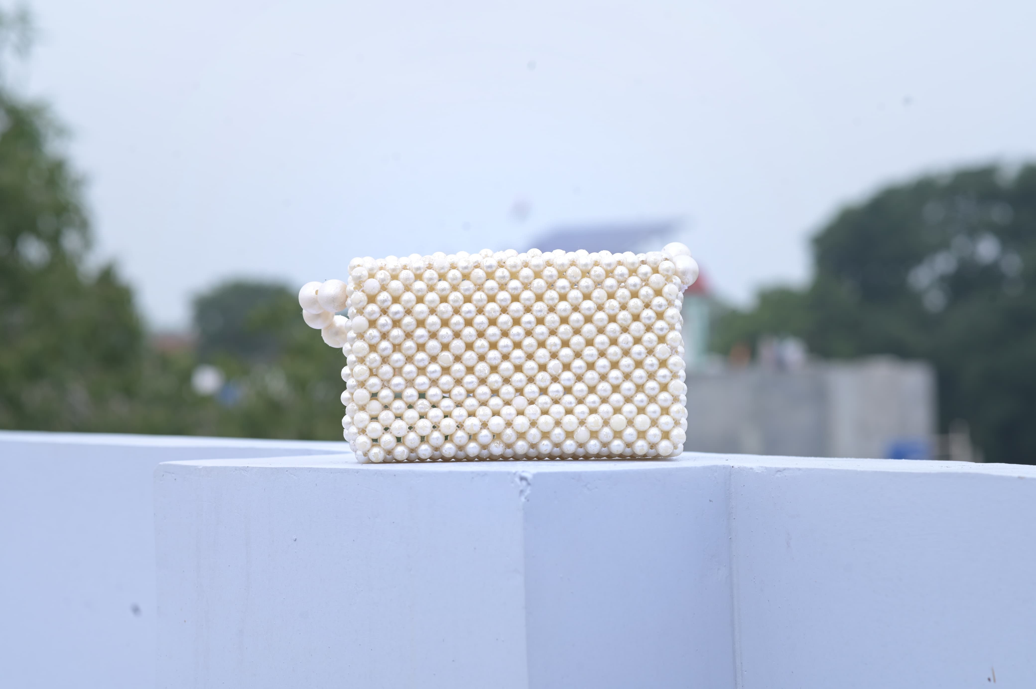 Luxury White Pearl Purses Shoulder Bag for Women Beaded Clutch Evening Hand Bag for Parties