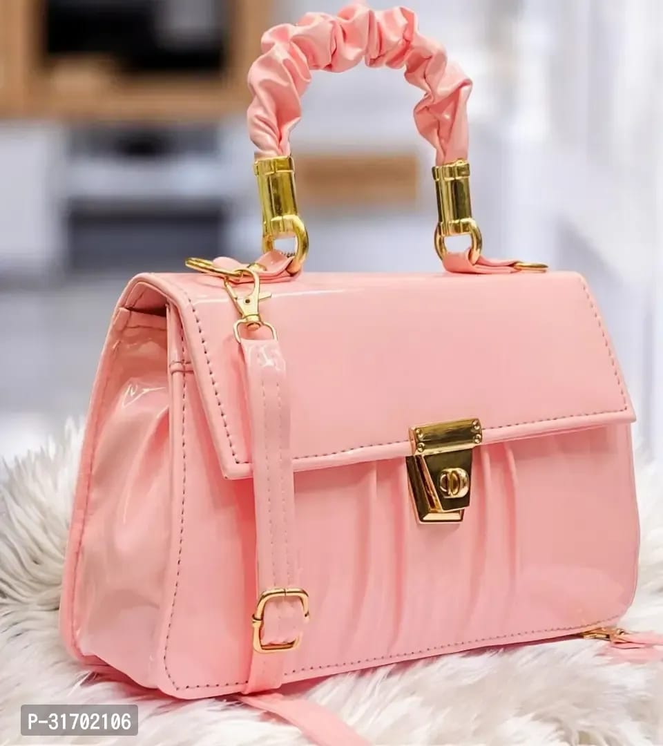Stylish Pink PU Solid Handbag For Women