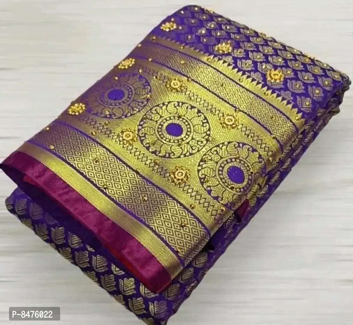 Stylish Purple Art Silk Brocade Stone Work Sarees with Blouse Piece