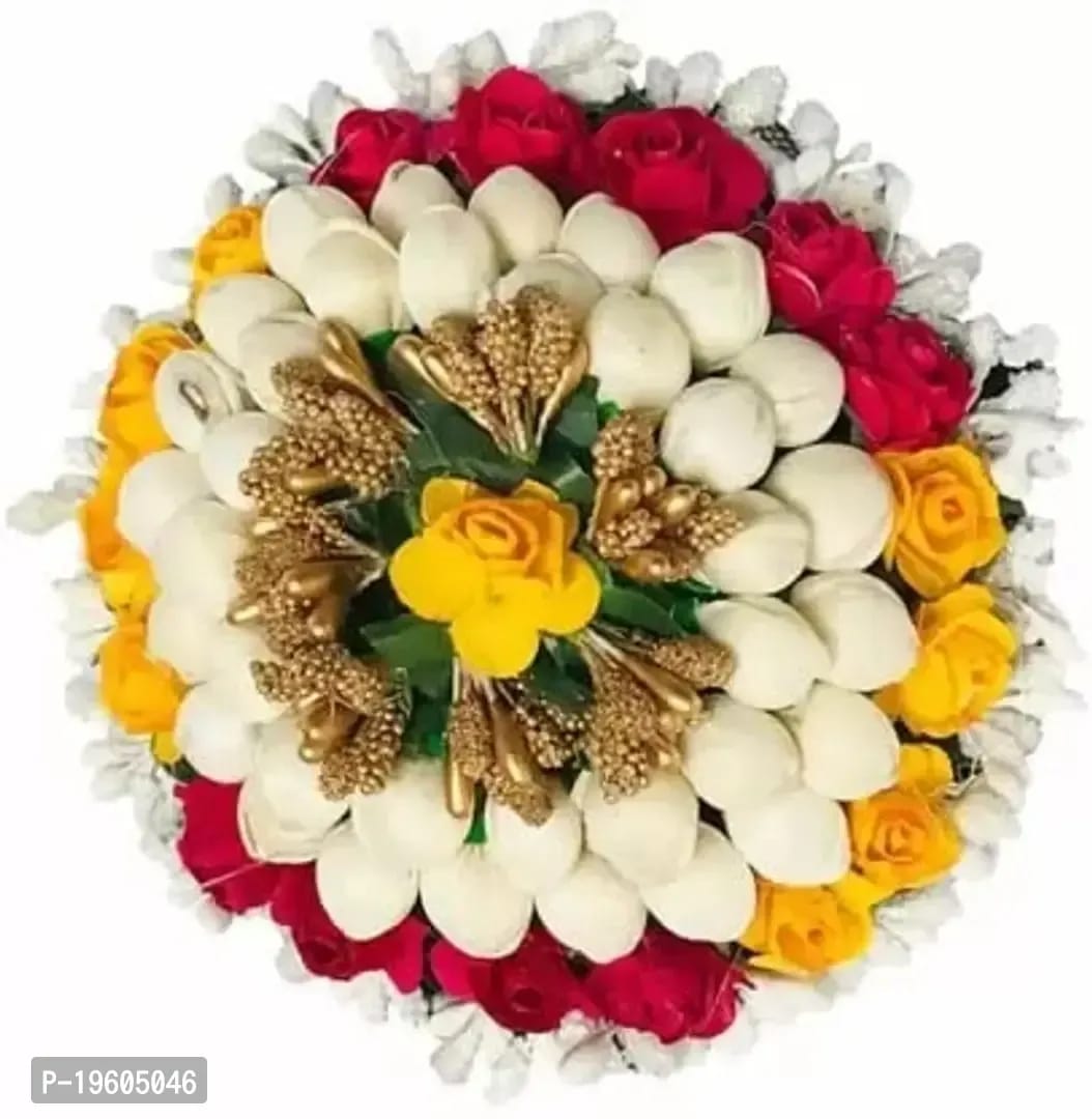 Ruchi Hair Bun Pink and White Flower Gajra Hair Accessories Bun Juda Maker for Women (Small Size)