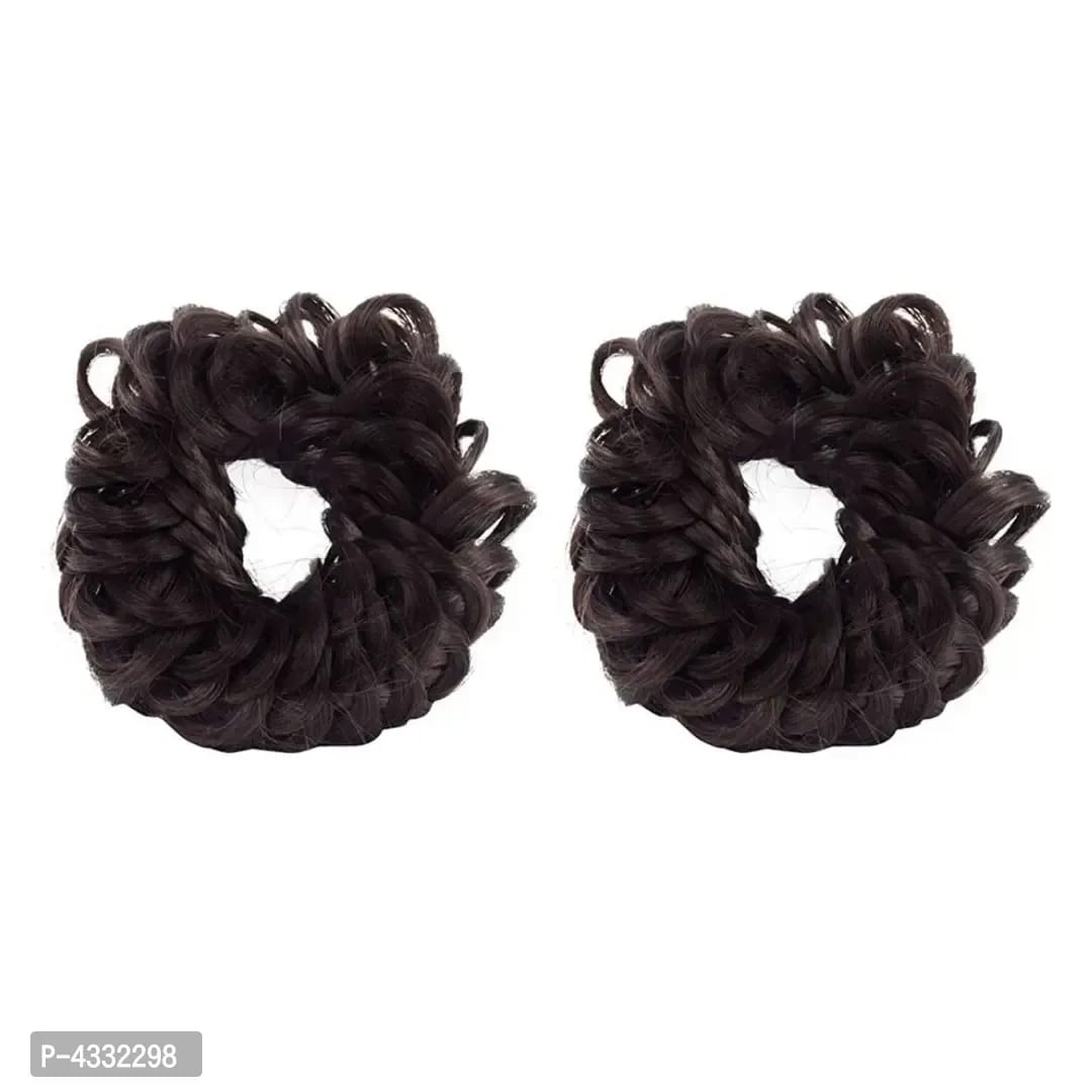 Fancy Curly Rubber Juda Bun Hair Band For Women And Girls | Juda/ Hair Bun Accessories Set of 2 (Brown)