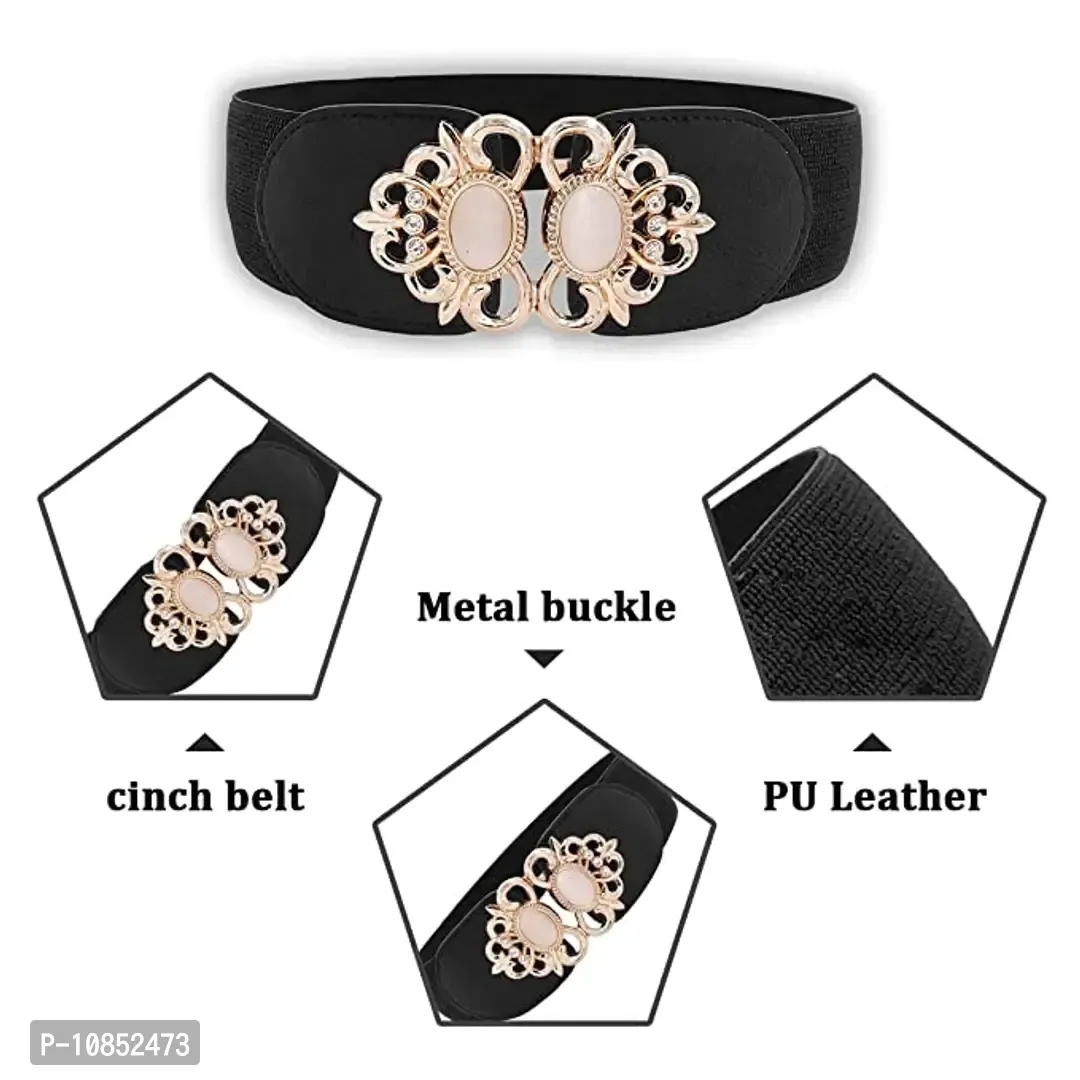 Stylish Elastic Fabric Waist Vintage Golden Buckle Design Stretchy Belts For Women