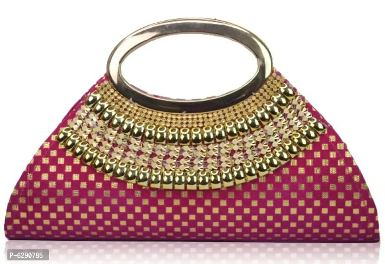 Fabulous Pink Velvet Self Pattern Clutches For Women And Girls
