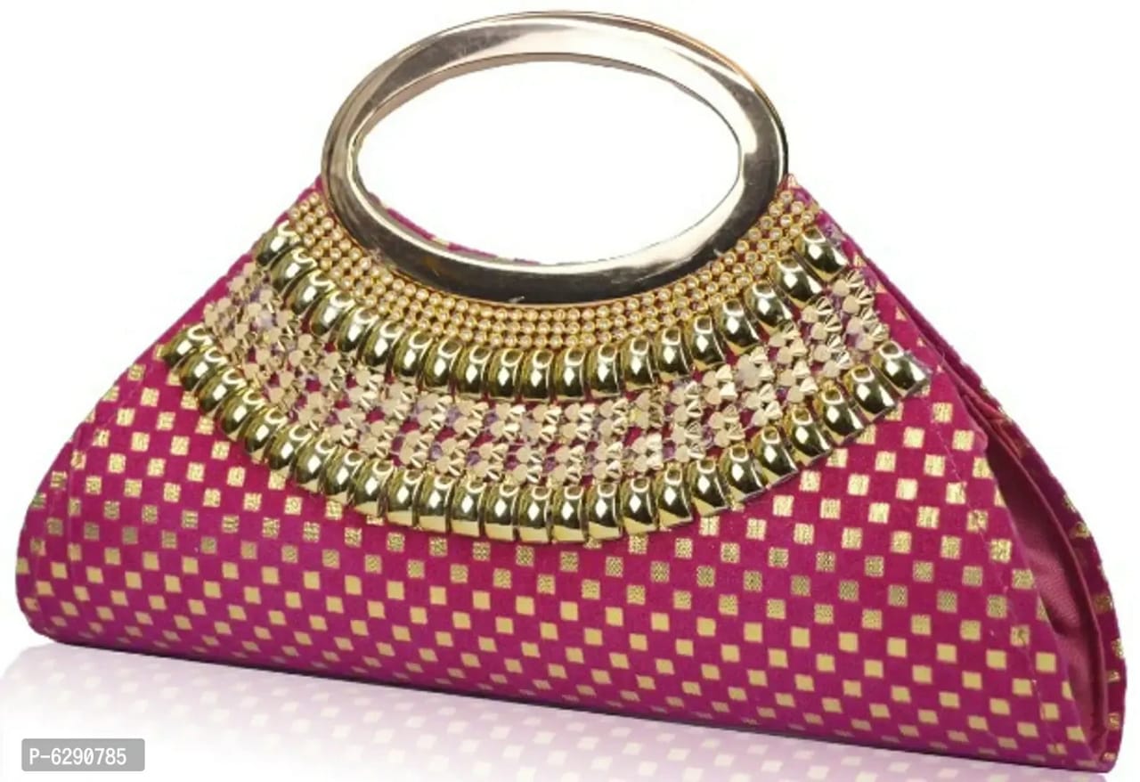 Fabulous Pink Velvet Self Pattern Clutches For Women And Girls