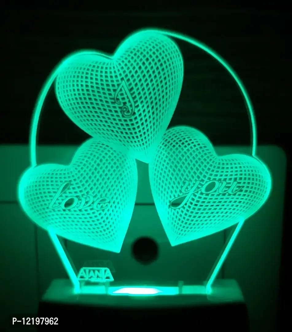 AEON METAL STICKER Plastic I Love You Heart 3D Night Lamp (Small , Multicolour)