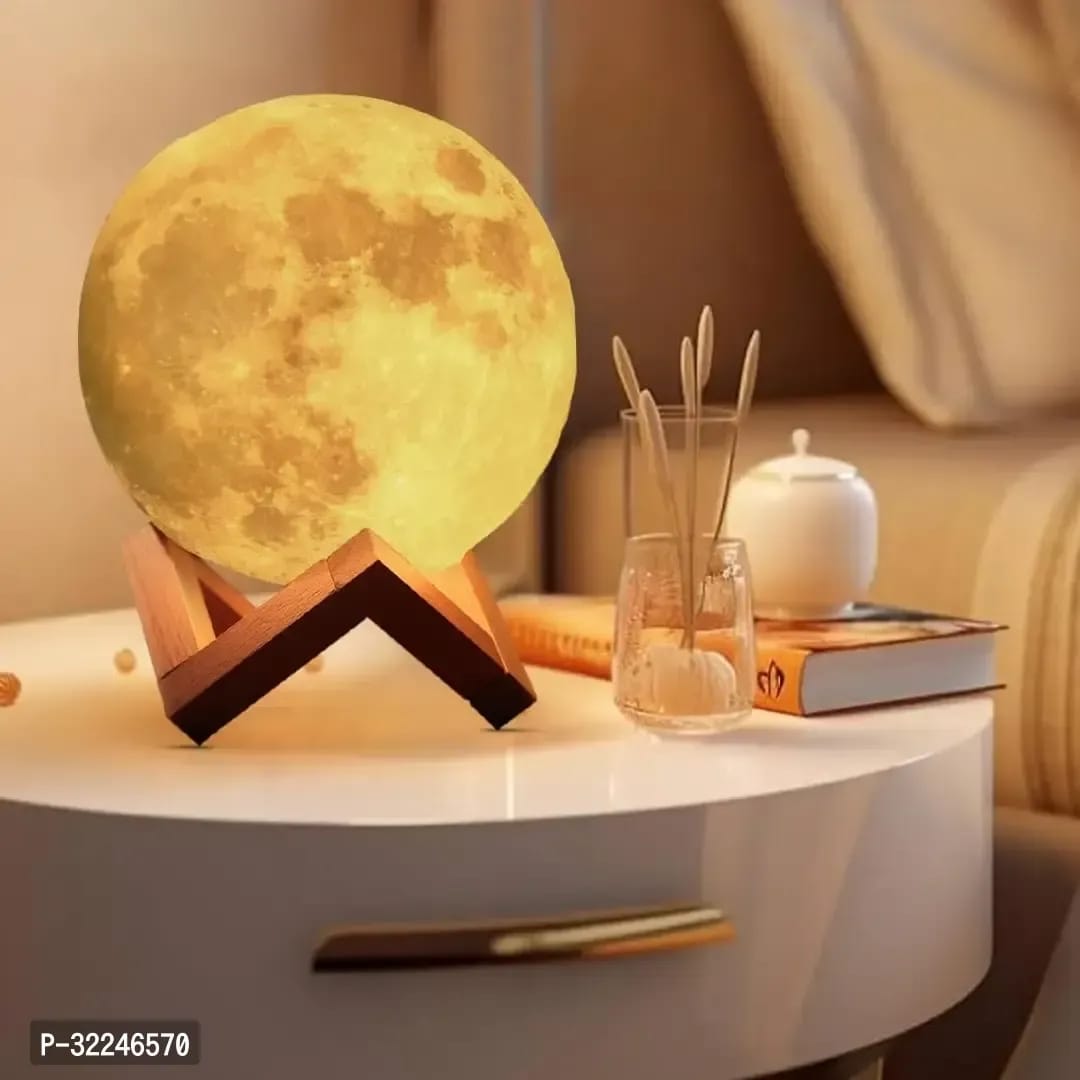 7 Multi Colors Changing Touch Sensor Moon Light With Wooden Stand (15cm)