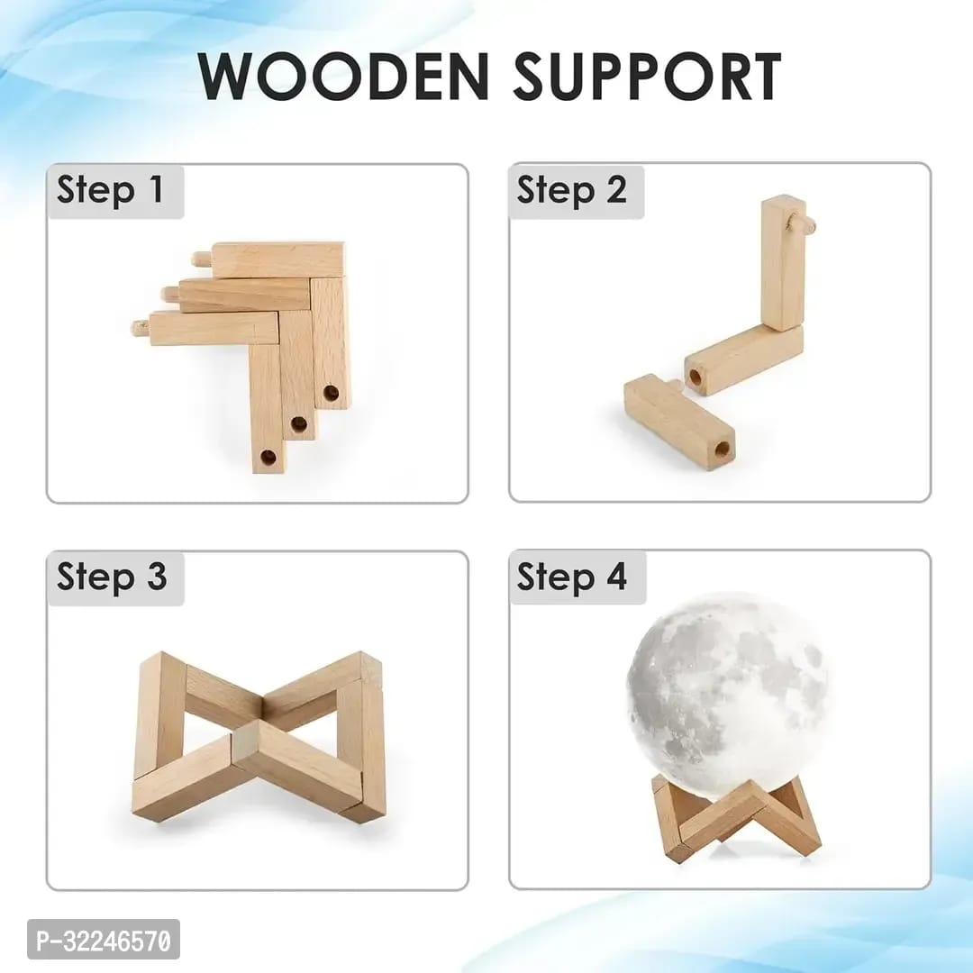 7 Multi Colors Changing Touch Sensor Moon Light With Wooden Stand (15cm)