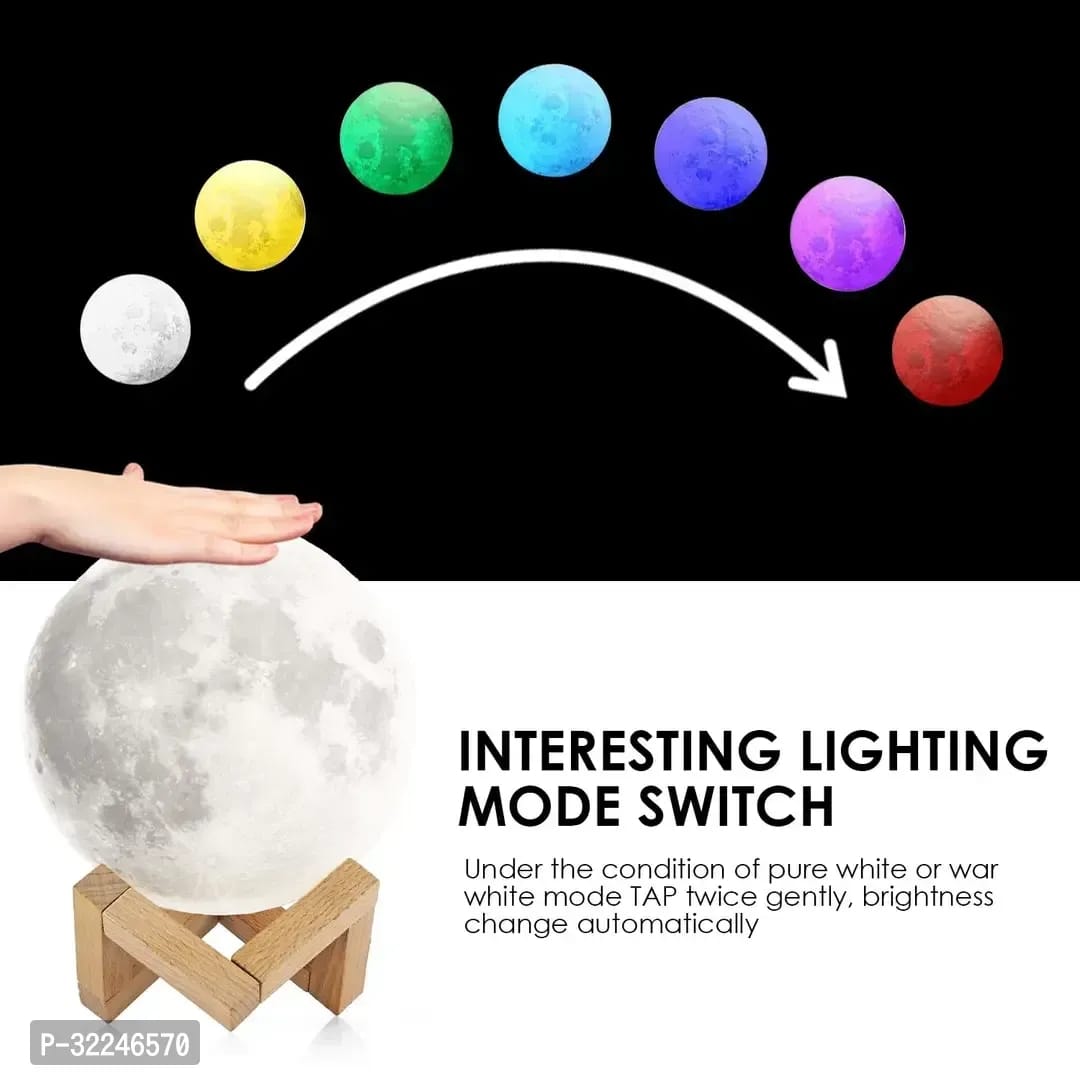 7 Multi Colors Changing Touch Sensor Moon Light With Wooden Stand (15cm)