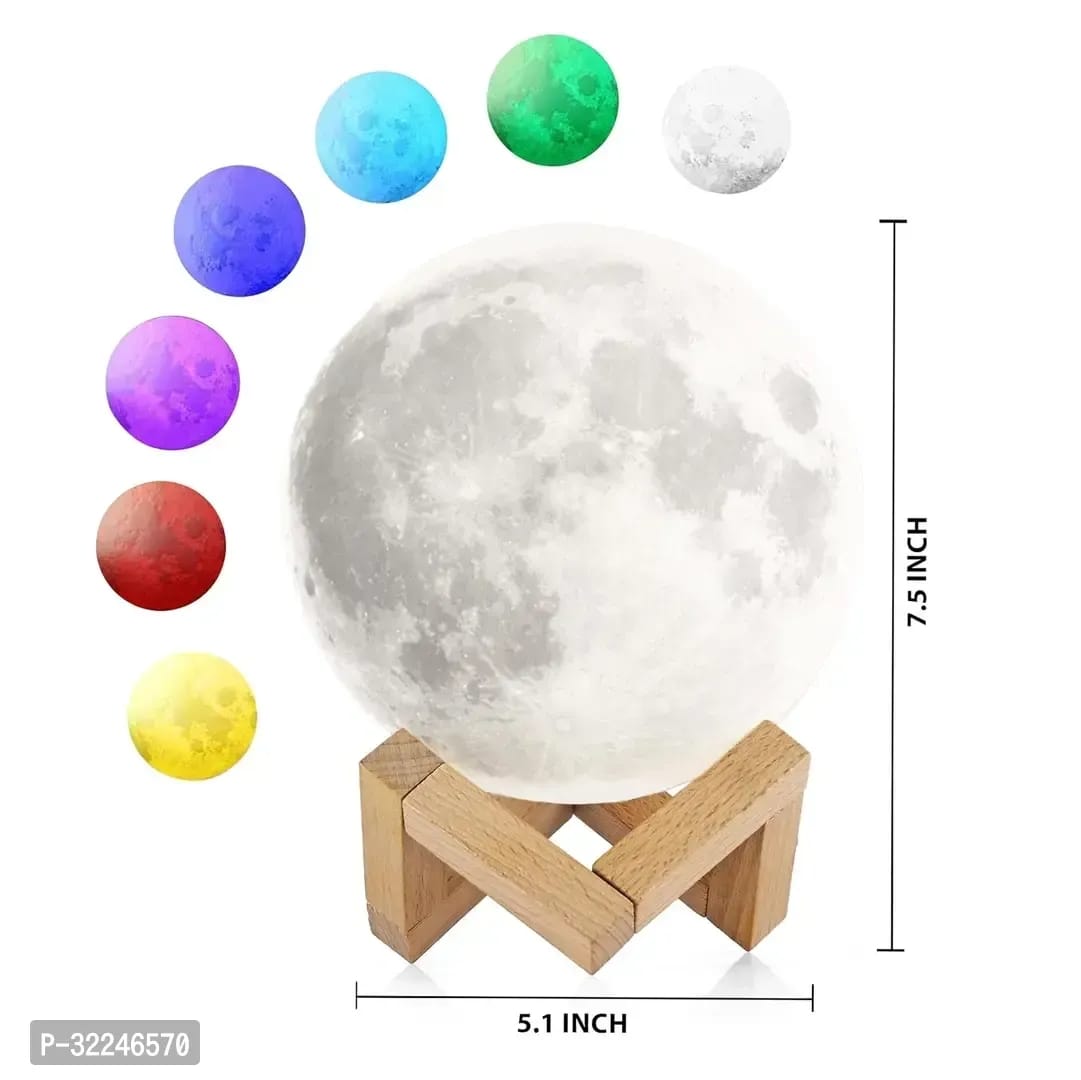 7 Multi Colors Changing Touch Sensor Moon Light With Wooden Stand (15cm)