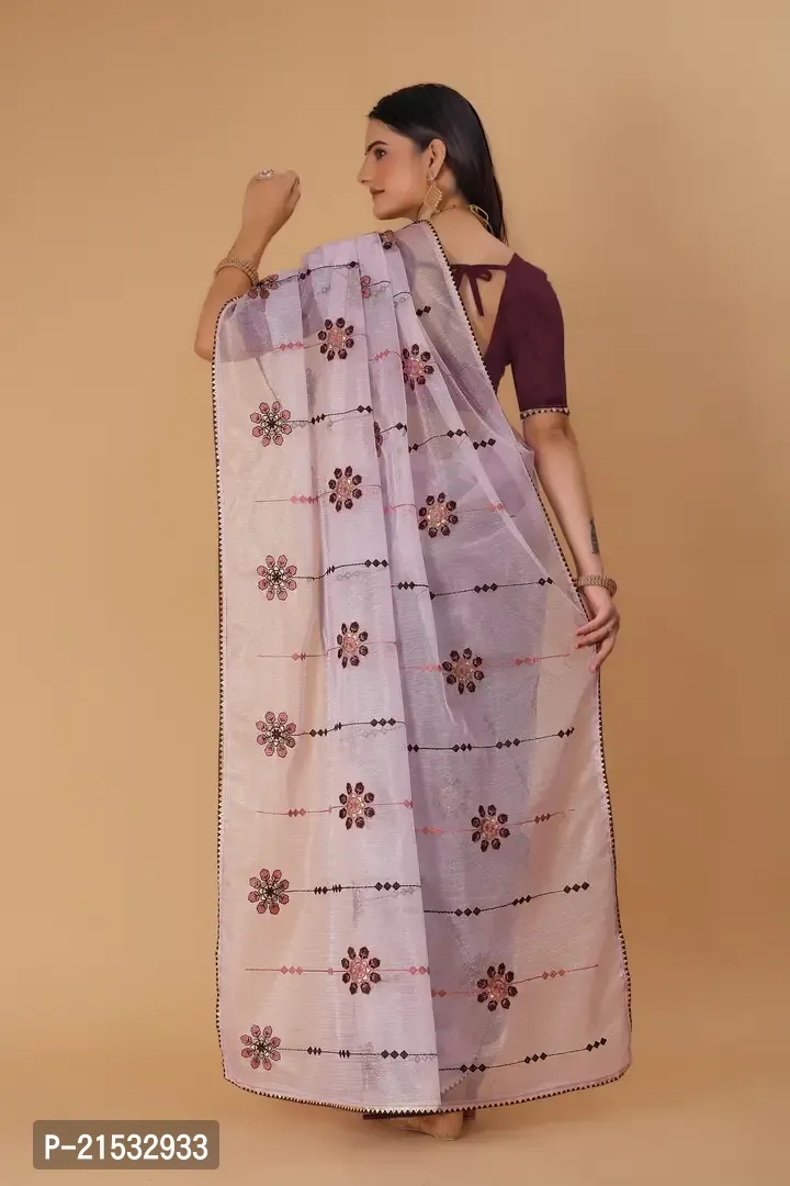 Organza Embroidered Piping Border Sarees with Contrast Blouse Piece